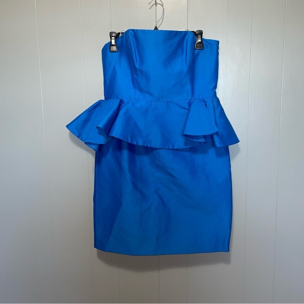 Halston Heritage NWT Strapless Dress with Peplum in Lapis Blue Size 8 - Picture 2 of 10